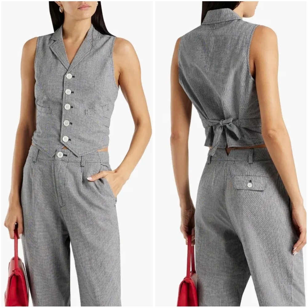 Alex Mill Mathilde Vest in Houndstooth Black White Large New